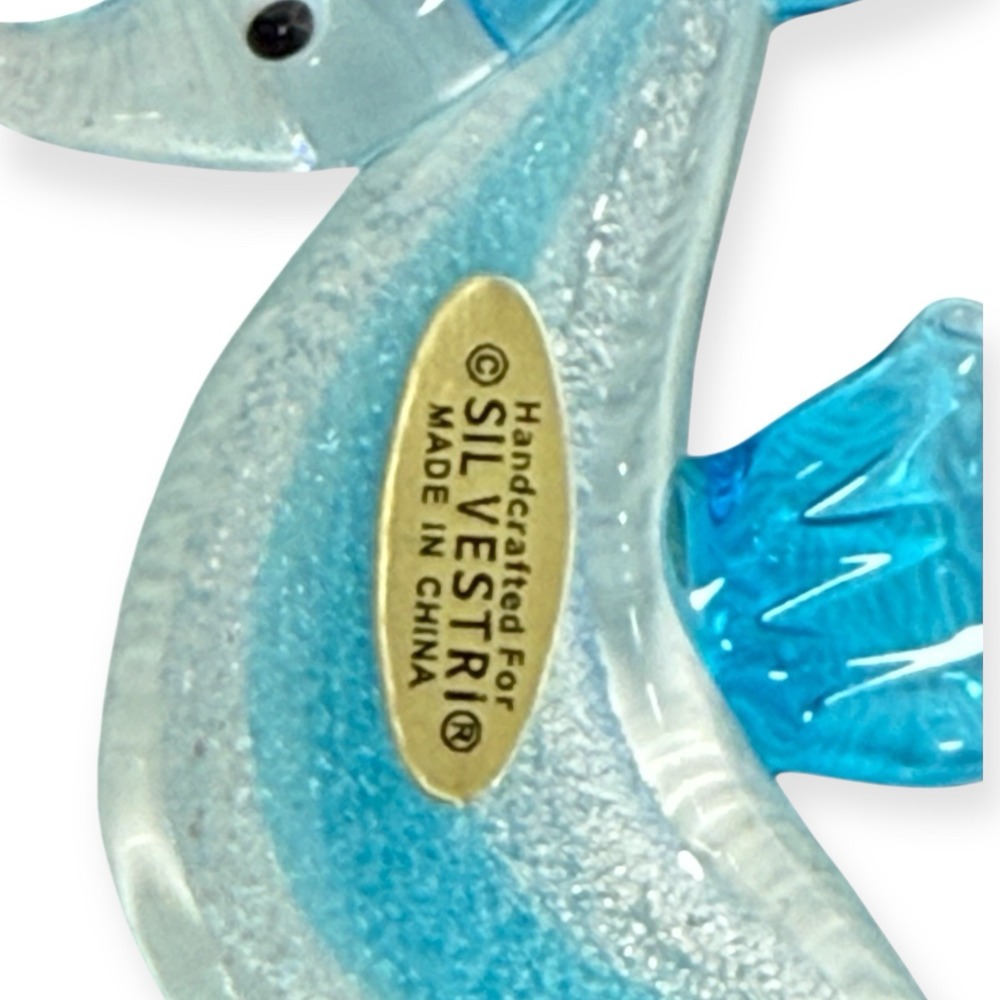 Silvestri Hand Blown Glass Seahorse Ornament Blue White Nautical 2.75" - Picture 3 of 4